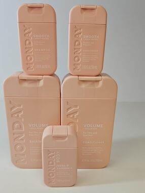 MONDAY SHAMPOO & CONDITIONER 6.7 FL OZ + 3 TRAVEL SIZE SHAMPOO, CONDITIONER & BO